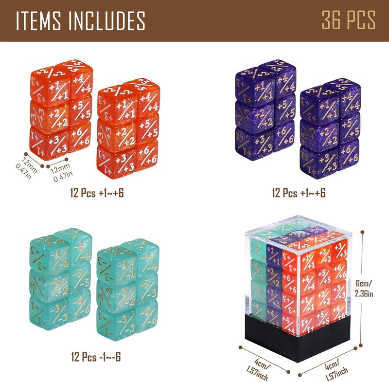 FIGURESLAB Store 36PCS 12mm MTG Life Counters Dice Set with Box, MTG +1/+1 Tokens 6 Sided Mini Dice Set for Magic The gatering, Compatible with TCG CCG Magic Card Gaming Accessories - Image 2